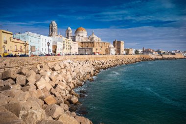 Promenade of Cadiz with a view to Catedral de Cadiz clipart