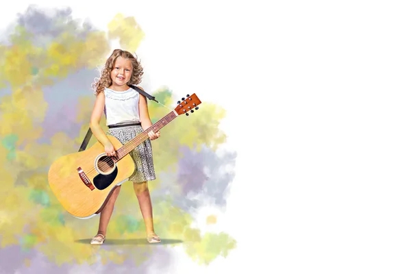Flicka med en gitarr på scenen — Stockfoto
