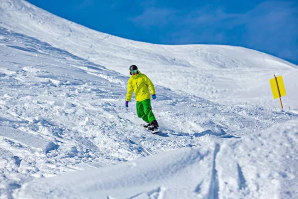 Een Snowboarder Piste Alpen Oostenrijk — Stockfoto