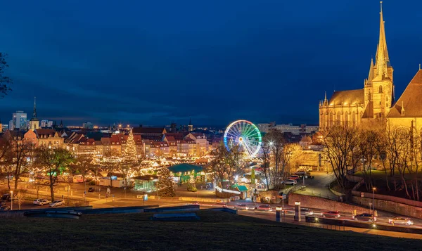 Mercado Navidad Por Catedral Erfurt Noche Erfurt Alemania —  Fotos de Stock