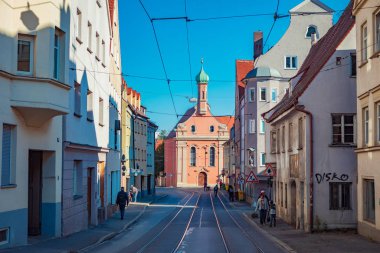 Augsburg, Bavyera, Almanya - Ekim 2018: Bavyera, Almanya 'da Cityscape and Streets of Augsburg