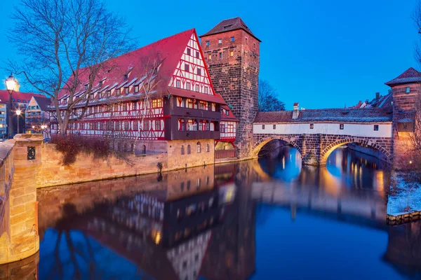 Riverside Pegnitz River Nuremberg Town Night Germany — Stock Photo, Image