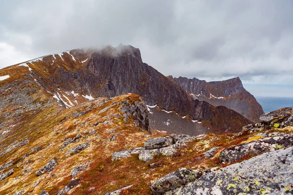 Zobrazení Krajiny Ostrova Senja Hory Husfjellet Norsku — Stock fotografie