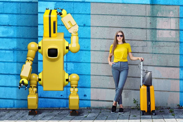 Symbolbild Für Die Reise Mit Einem Roboter Mit Dem Zug — Stockfoto
