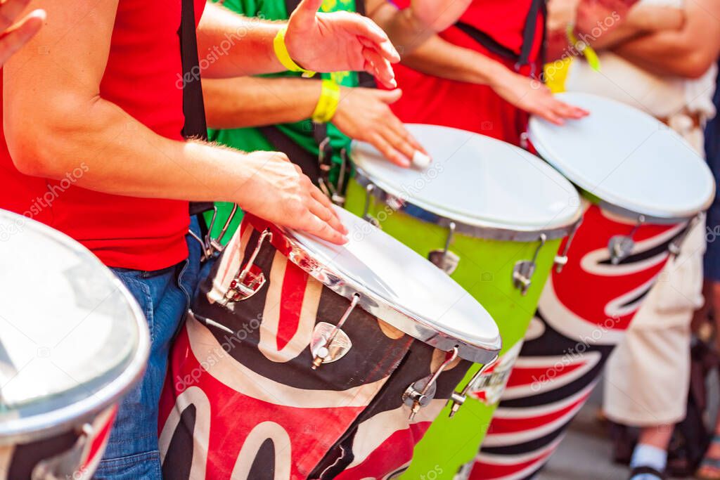 The samba musicians participates at the annual samba festival in Coburg, Germany