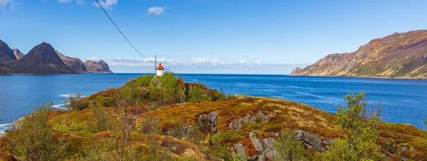 Zobrazení Krajiny Ostrova Senja Vesnice Husoy Norsku — Stock fotografie