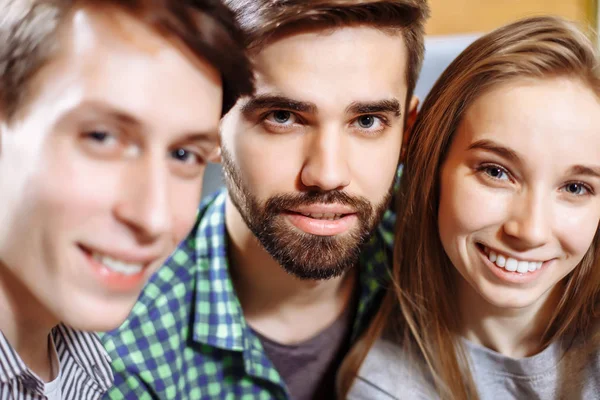 Group of happy cheerful best friends making selfie. Stock Photo