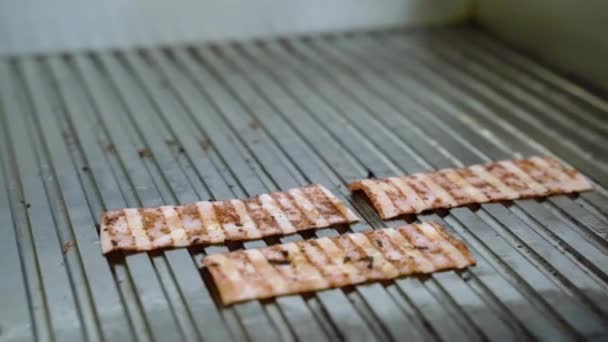 Partes Bacon Grelhado Uma Panela — Vídeo de Stock