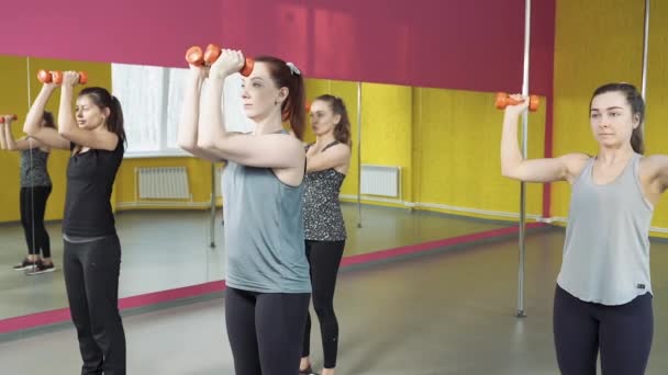 Skupina Mladých Žen Které Cvičí Činkami Fitness Klubu Zdravý Životní — Stock video