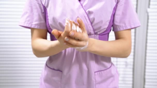 Close Female Doctor Masseur Applying Cream Oil Hands Procedure Massage — Stock Video
