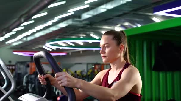 Young Woman Using Stair Stepper While Having Cardio Workout Gym — Stock Video