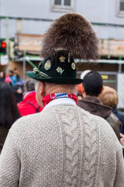 Münih, Almanya - 16 Eylül 2017: Octoberfest 2017 yılında Münih, Bavyera, Almanya eski moda Bavyera erkek şapkası