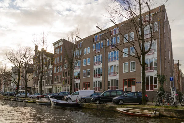 Amsterdam Netherlands November 2019 View Amstel River Typical Buildings Tourist — Stock Photo, Image