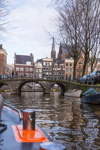 Amsterdam Netherlands November 2019 View Amstel River Typical Buildings Tourist — Stock Photo, Image