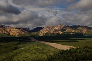 Dağ silsilesi Mt. Denali Milli Parkı içinde