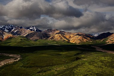 Dağ silsilesi Mt. Denali Milli Parkı içinde