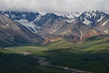 Dağ silsilesi Mt. Denali Milli Parkı içinde