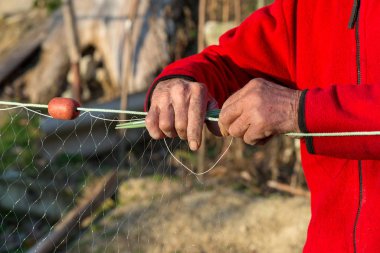 balıkçı balık ağlarına - seçici odak, kopya alanı dokuma kumaşlar