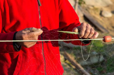 balıkçı balık ağlarına - seçici odak, kopya alanı dokuma kumaşlar