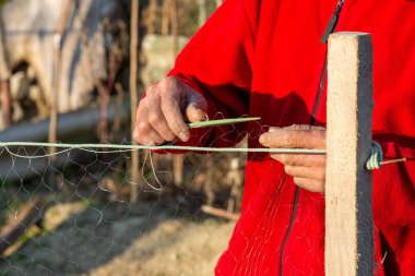 balıkçı balık ağlarına - seçici odak, kopya alanı dokuma kumaşlar