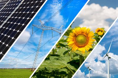 Yenilenebilir enerji ve sürdürülebilir kaynaklar - fotoğraf kolaj kavramı