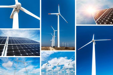 Yenilenebilir enerji ve sürdürülebilir kaynaklar - fotoğraf kolaj kavramı