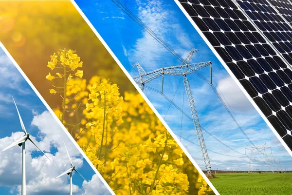 Concetto di energie rinnovabili e risorse sostenibili - collage fotografico — Foto Stock