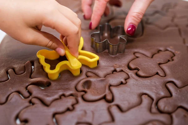 El yapımı Noel Gingerbread çerezleri çocuk ve kadın