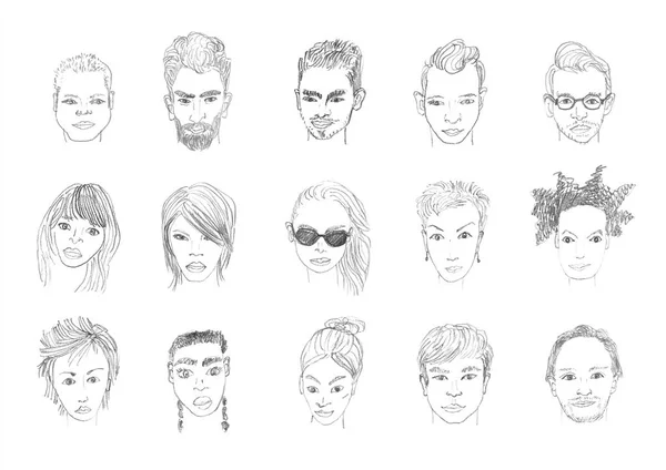 Visages des gens dessin au crayon . — Photo