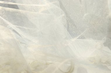 Tüyler ve beyaz tül kumaş arka plan. 