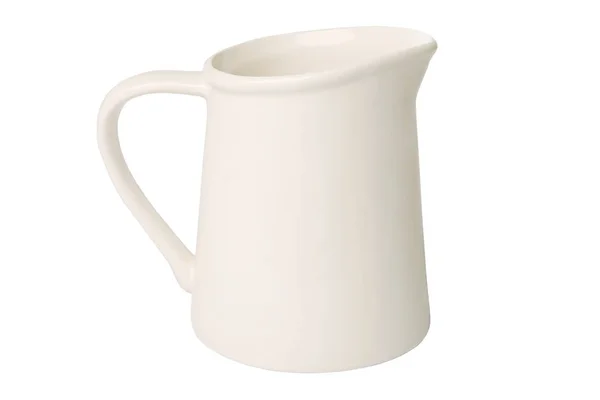 白色的水罐在白色背景上隔离 陶瓷质朴的空壶 — 图库照片