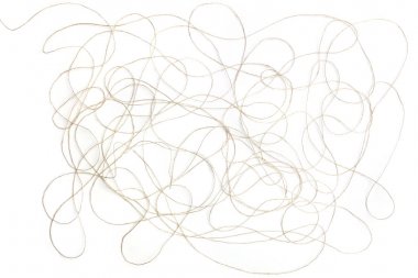 Keten iplik ile arka plan. Beyaz arka plan üzerinde izole gri iş parçacığının kaotik örgü.