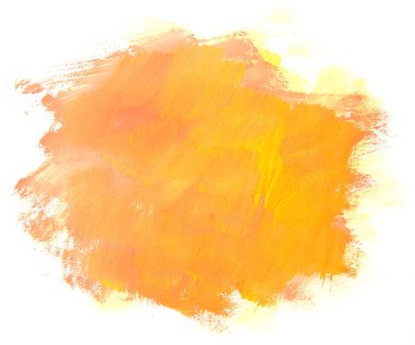 Beyaz arka plan üzerinde izole soyut turuncu resim. Sanatsal brushstroke doku arka plan. El guaş brushstroke lekeleri boyalı.