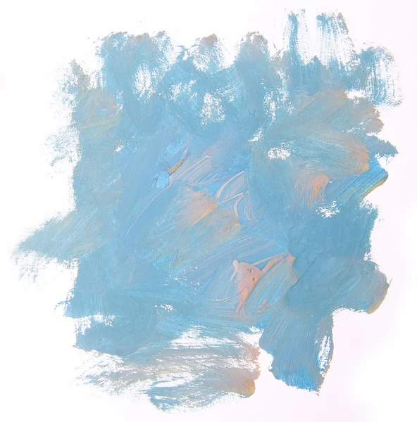 抽象蓝色绘画在白色背景隔绝了 艺术笔触纹理背景 手绘水粉一笔污渍 — 图库照片