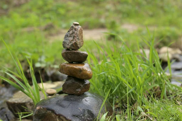 Stones Balance River Wild Nature Pebbles Stack Stream Forest — Stock Photo, Image