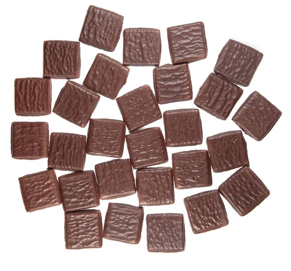 Čtvercové Čokoládové Bonbóny Izolované Bílém Pozadí — Stock fotografie