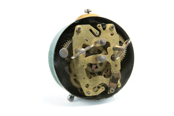 Back Side Old Mechanical Table Clock Isolated White Background Clockwork Royalty Free Stock Images