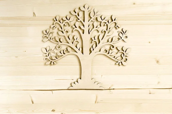 Λέιζερ Κομμένα Ξύλο Δέντρο Στολίδι Ξύλινο Φόντο Ξύλινο Σύμβολο Δέντρο — Φωτογραφία Αρχείου