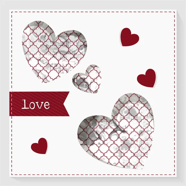 バレンタインデーやマザーの日の白のカード。心を大理石のテクスチャと飾り — ストックベクタ