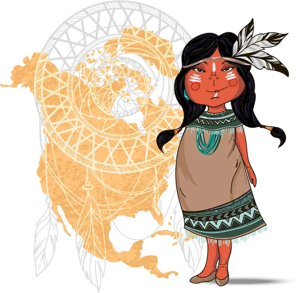 Zeichentrickfigur indisches Mädchen mit Traumfänger — Stockvektor