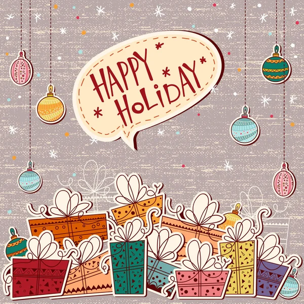 Noel tebrik kartı Merry Christmas yazı, vektör çizim. Kurdele ile Noel ve yeni yıl hediye