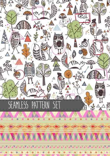 Seamless modeli küme. Sonbahar orman ve geometrik desen