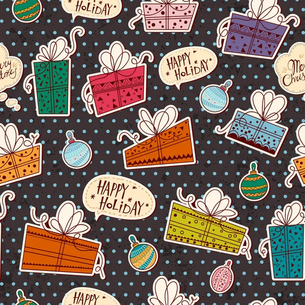 Kurdele ile Noel ve yeni yıl hediye ile Seamless modeli. Doodle çizgi film