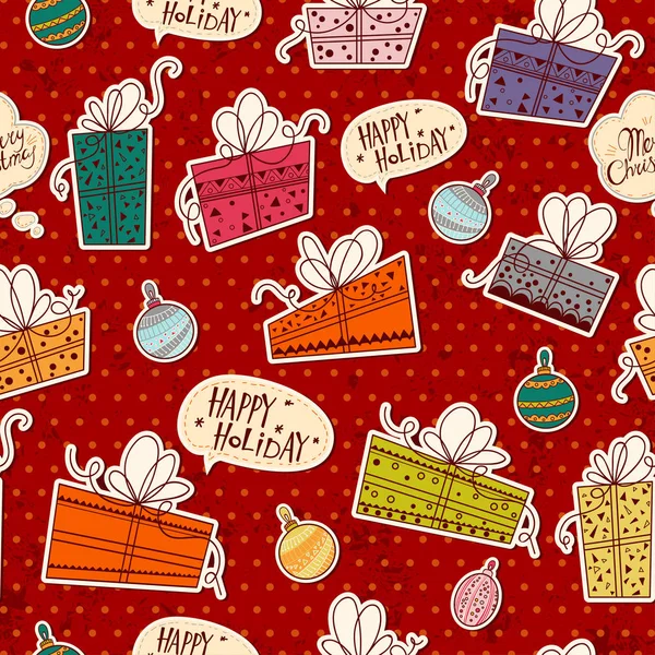 Kurdele ile Noel ve yeni yıl hediye ile Seamless modeli. Doodle çizgi film