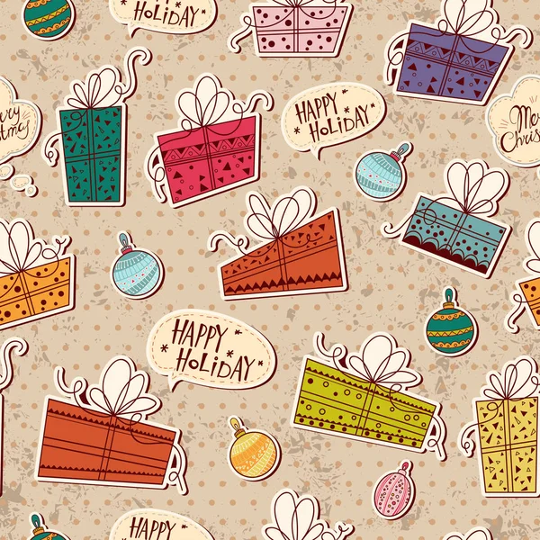 Şerit doodle karikatür ile Noel ve yeni yıl hediye ile Seamless Modeli