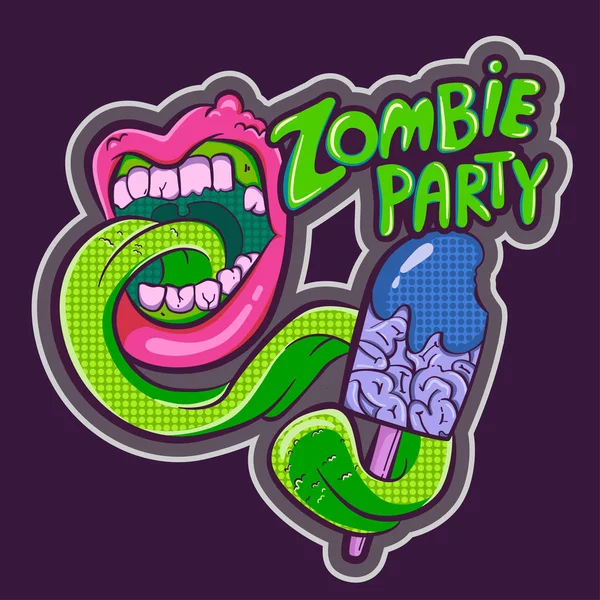 Estilo de arte pop de dibujos animados. banner de fiesta zombie o invitación — Vector de stock