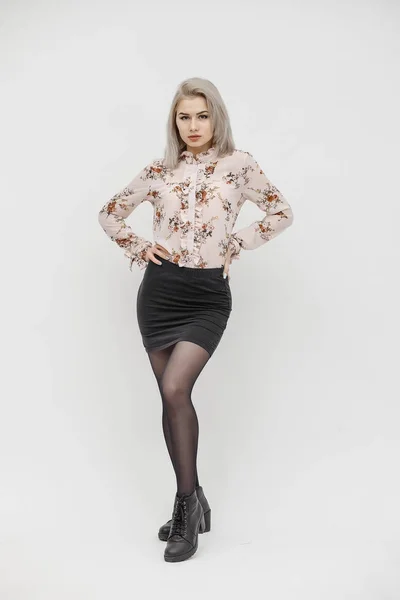 Vacker Busyness Kvinna Blond Mode Modell Isolerad Vitt — Stockfoto