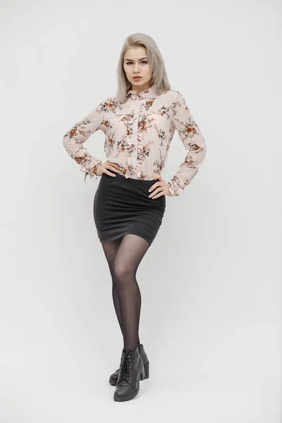 Vacker Busyness Kvinna Blond Mode Modell Isolerad Vitt — Stockfoto