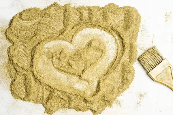 Heart Drawn Gold Powder White Background Valentine Day Concept Royalty Free Stock Photos