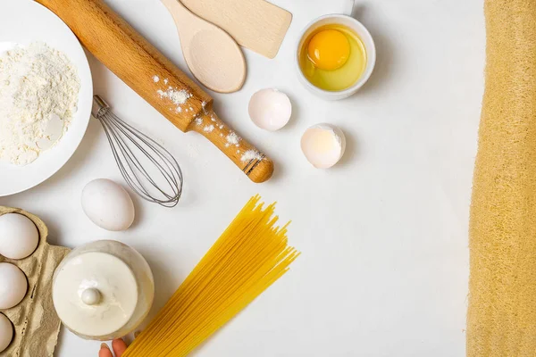 Panqueque Cocina Sobre Fondo Blanco Ver Ingredientes Para Hacer Concepto — Foto de Stock